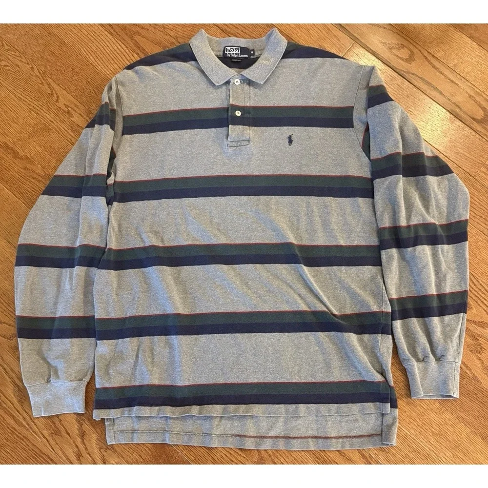 vintage 90s polo ralph lauren striped long sleeve rugby shirt made in the usa XL